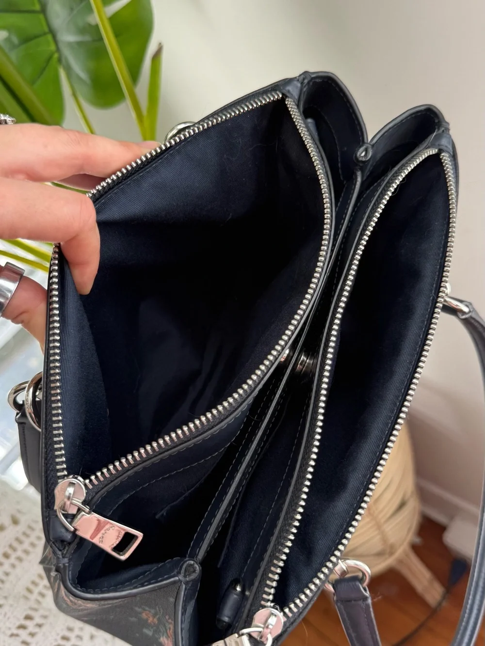 Coach Etta Carryall Rose Bouquet Navy Pebbled Leather Bag